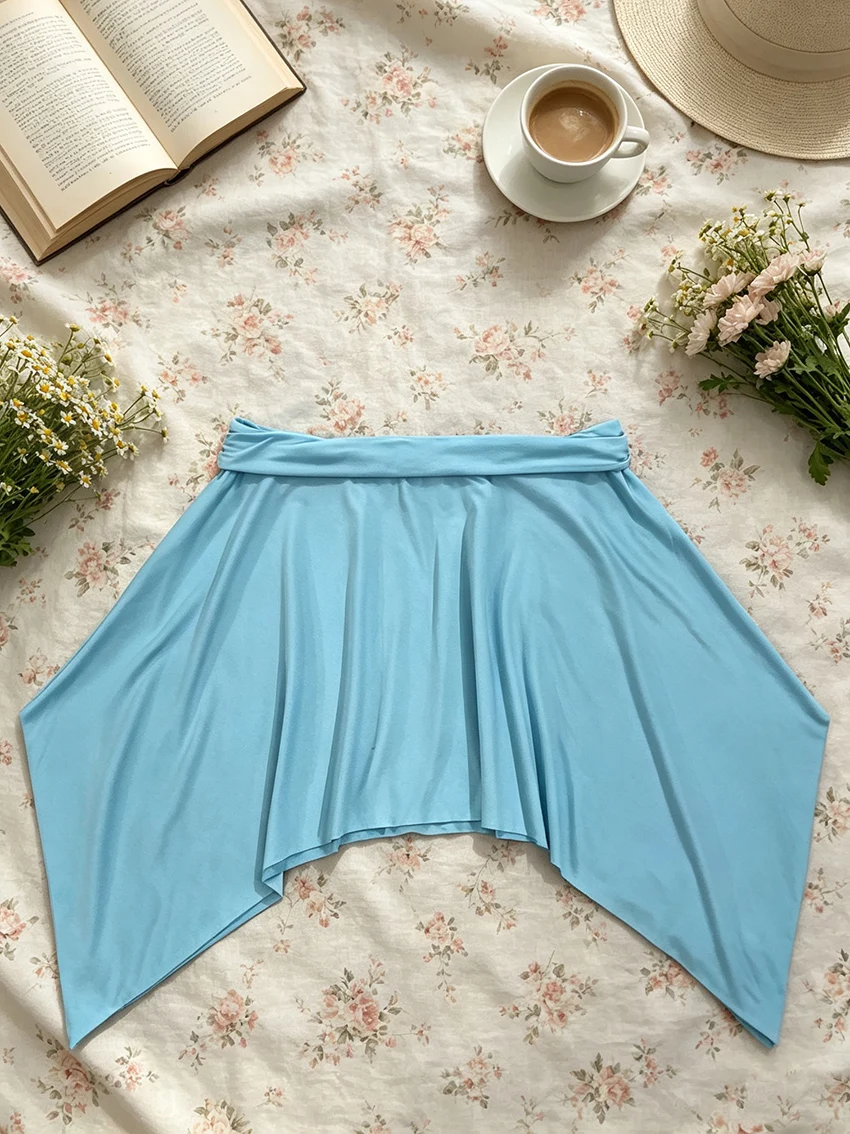 Y2K Beach Women Solid Two Piece Dress Sets Sleeveless U‑Neck Crop Top Irregular Hem Skirt Casual Holiday Matching Outfits image 4