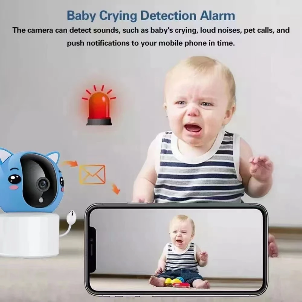 2MP 1080P Tuya APP Wireless WIFI PTZ IP Camera Crying Temperature Monitoring Lullaby Baby Camera Intercom Babysistter Nanny Cam
