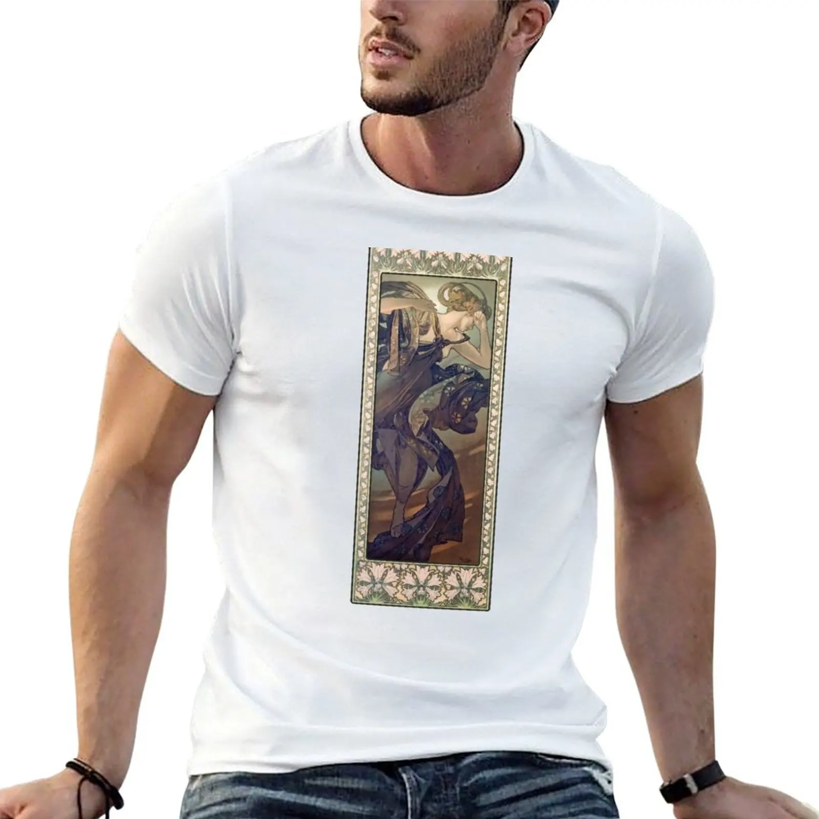

The Moon and the Stars - Evening Star Alphonse Mucha T-Shirt t shirt personalised men t shirt cotton 100% T-Shirt
