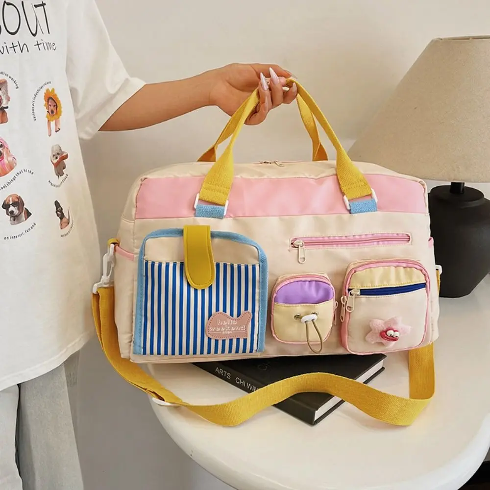 

Zipper Oxford Travel Duffel Bag Sturdy Foldable Nylon Duffle Bag Multi-functional Solid Color Large Capacity Handbag Business