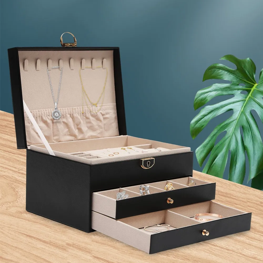 

PU Watch Storage Box with Drawer Jewelry Organizer Watch Holder Display Case