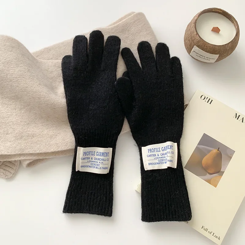 مكافحة الباردة خمسة أصابع قفازات شاشة لمس للنساء الشتاء نسخة رسالة مكشوفة فنجر الدراجات الغزل قفازات محبوكة دافئة
