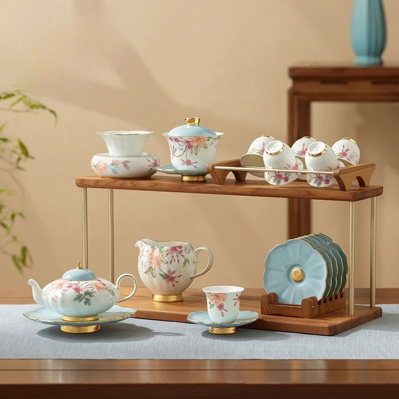 22 heads Chinese tea set, light luxury high-end Kung Fu tea set, tea cup saucer cover bowl
