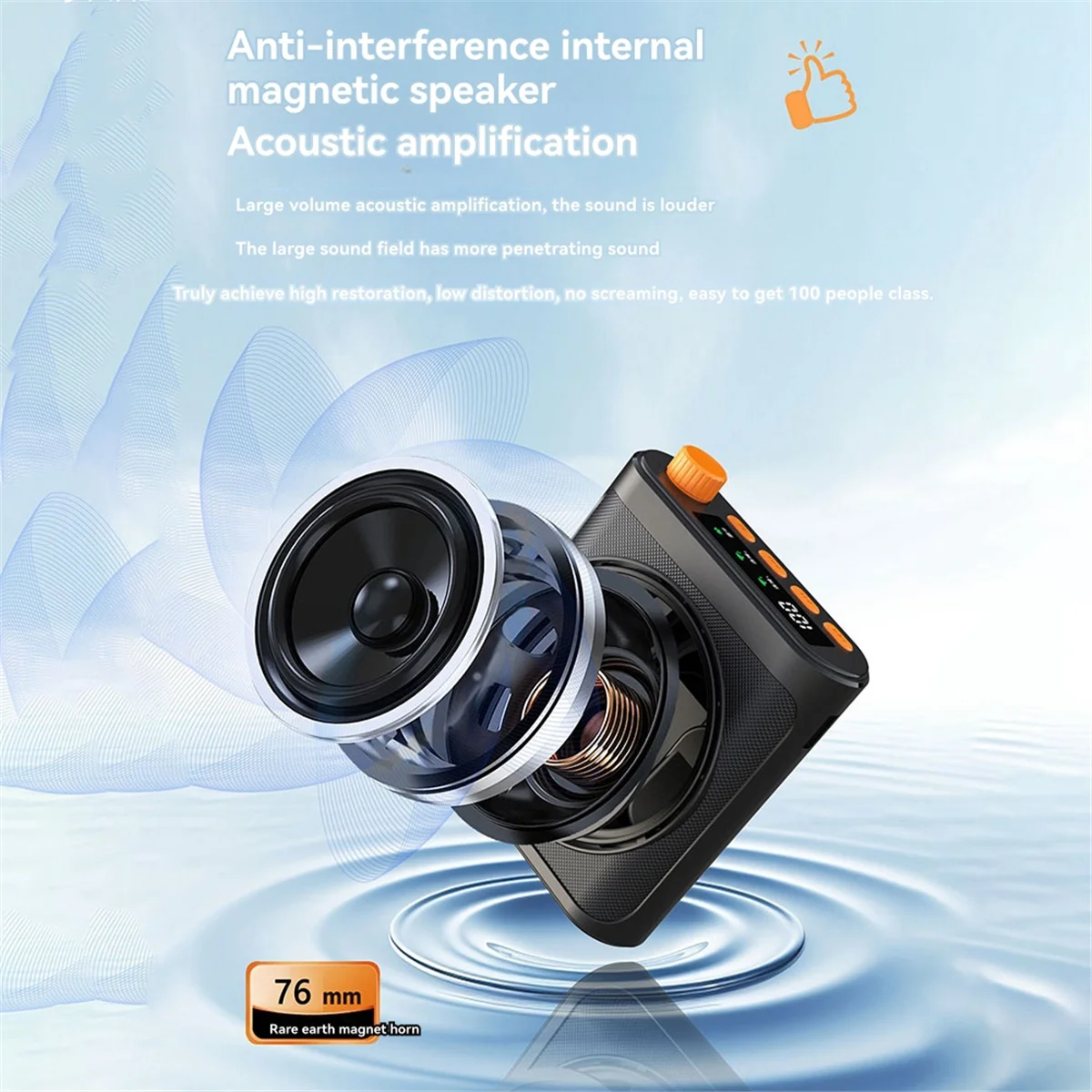 ميكروفون ABJZ اللاسلكي Lavalier مضخم صوت محمول مع 2 ميكروفون، مكبر صوت قابل لإعادة الشحن للفصول الدراسية والاجتماعات والكلام