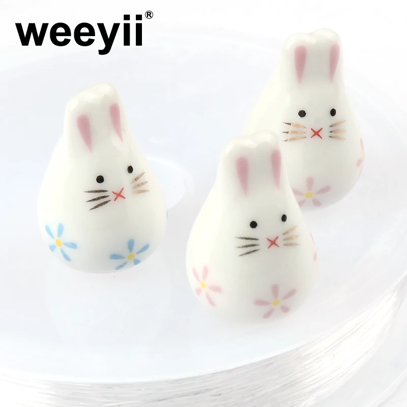 5pcs/lot 13x20mm Cute Rabbit Porcelain Beads for Jewelry Making DIY Charm Ceramic Beads Bracelet Pendants Materials Accessories