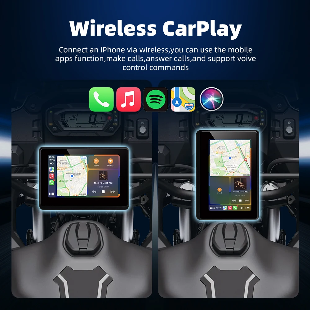 EKIY  5 inch Rotatable Motorcycle Screen GPS Navigation Motorcycle Waterproof Wireless Android Auto Carplay Display Monitor TPMS