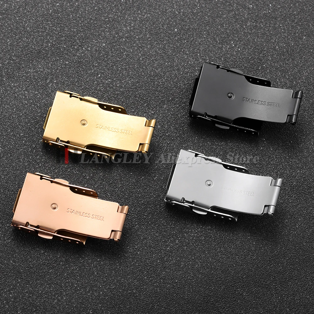 Watch Buckle 16mm 18mm 20mm 22mm 24mm Fold Safety Clasp Double Press Buckle Stainless Steel Deployment Clasp Silver Black Gold