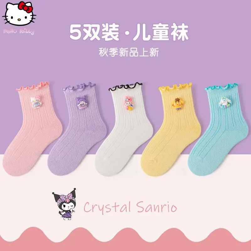 

Детские хлопковые носки Kawaii Sanrio Kuromi в стиле аниме, рождественские носки с героями мультфильмов Cinnamoroll для девочек, приятные для кожи, дышащие милые носки