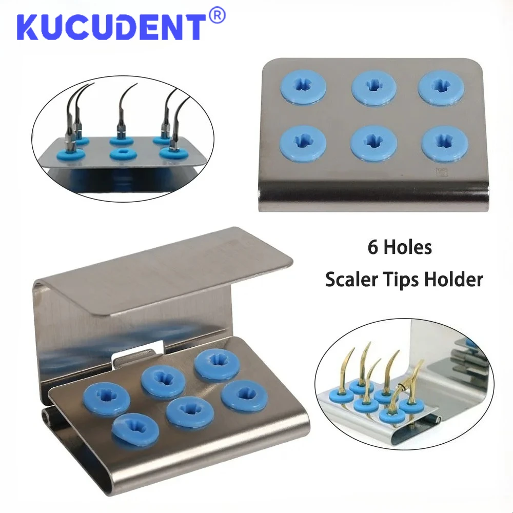 KUCUDENT 6 Holes Ultrasonic Dental Scaler Tip Holder Stand Disinfection Storage Box Cover Fit EMS Satelec DTE Woodpecker Dentist