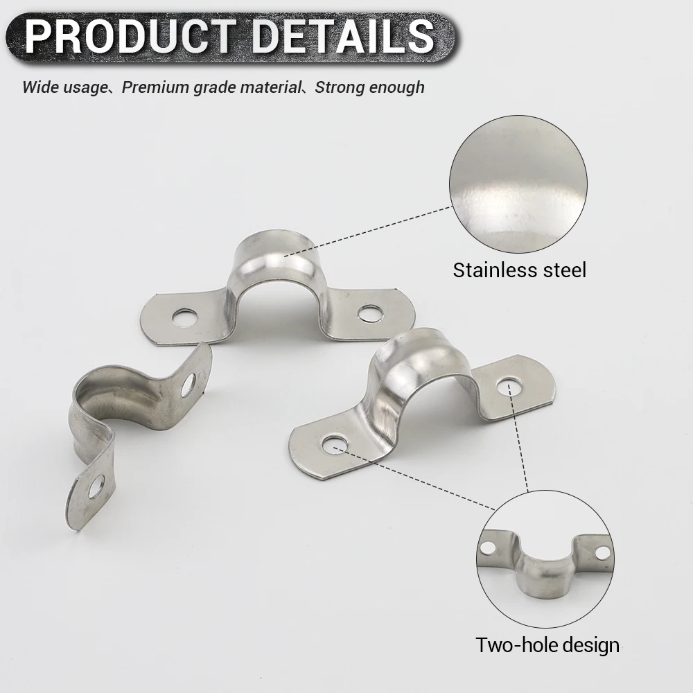 JUIDINTO U Shaped Pipe Clamp Type 2-10pcs Stainless Steel with Two Holes for Water Pipe Plumbing Piping Saddle Clip