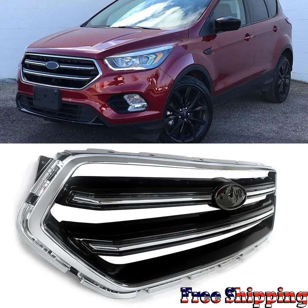 

For 2017-2019 Ford Escape Chrome+Black Front Hood Bumper Upper Grille Grill