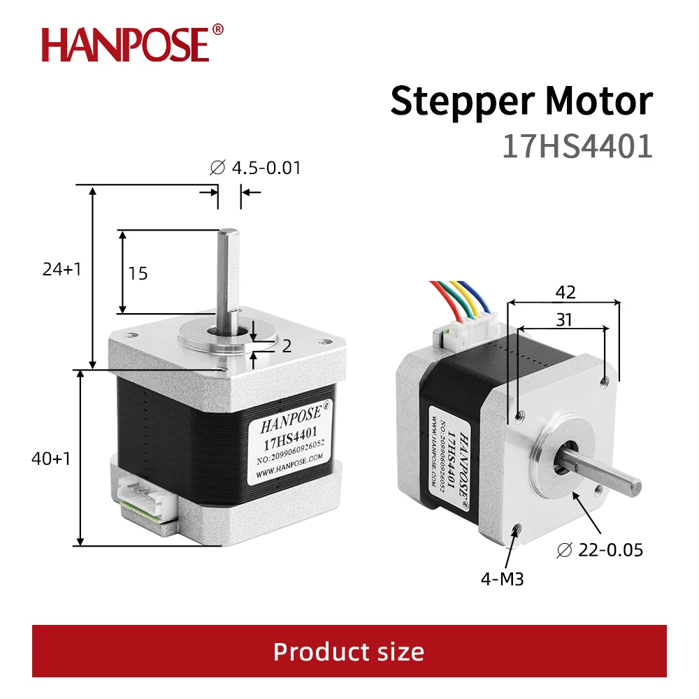 HANPSOE 1 piece 4-lead Nema17 stepper motor 42 motor Nema17 motor 40N. CM 1.5A (17HS4401-17HS8401S) 3D printer motor and CNC XYZ