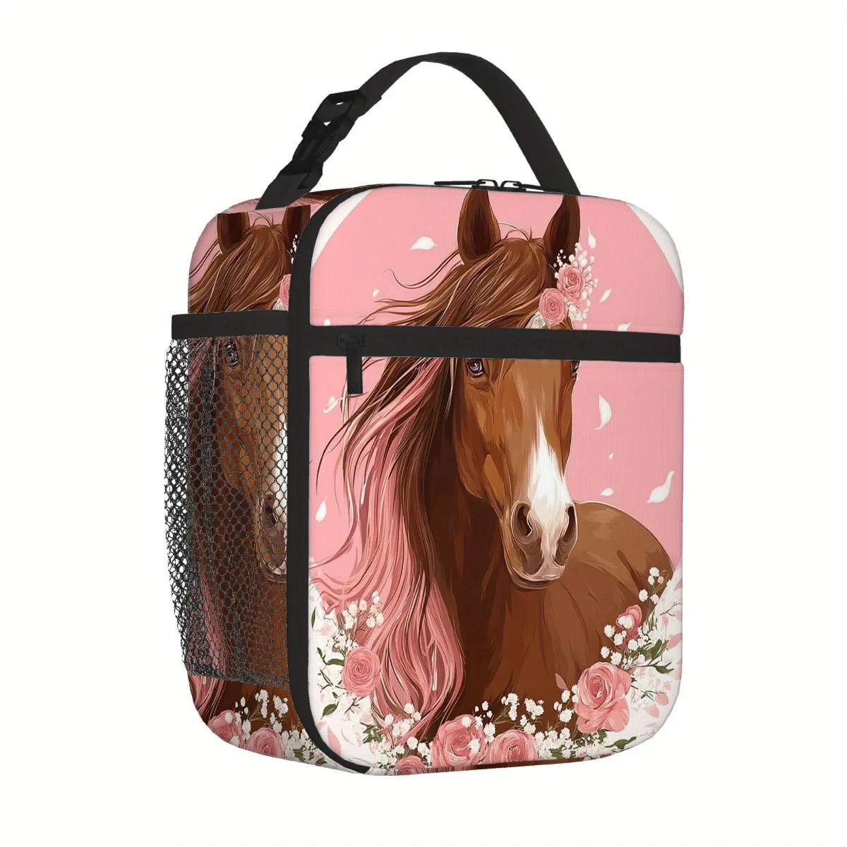 Lancheira isolada com retrato de cavalo floral para casa, escritório, lancheira de restaurante