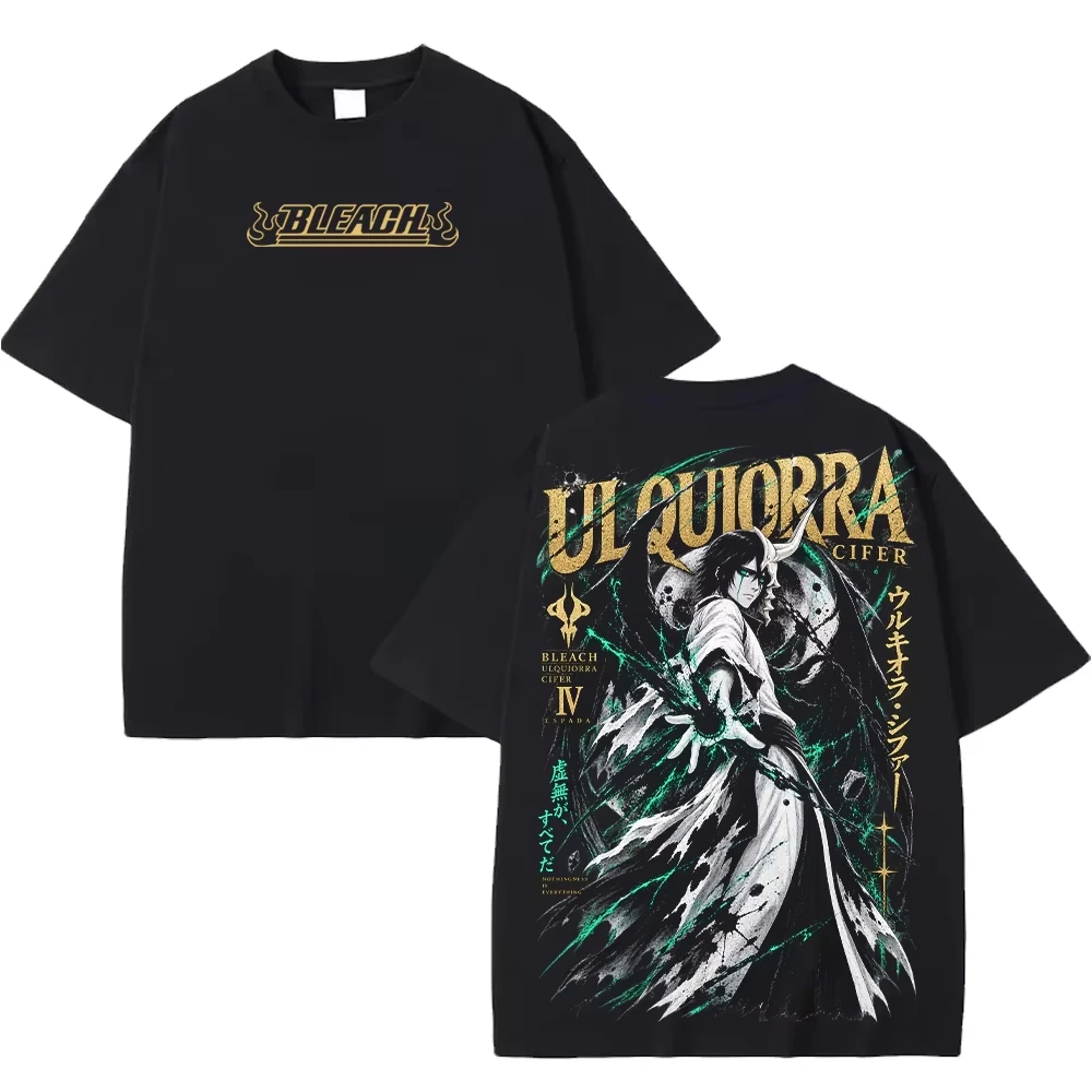 BLEACH Ulquiorra Cifer Anime Print Unisex Cotton T-Shirt, Vintage Manga Front Back Double Print Loose Short Sleeve Top T-Shirt