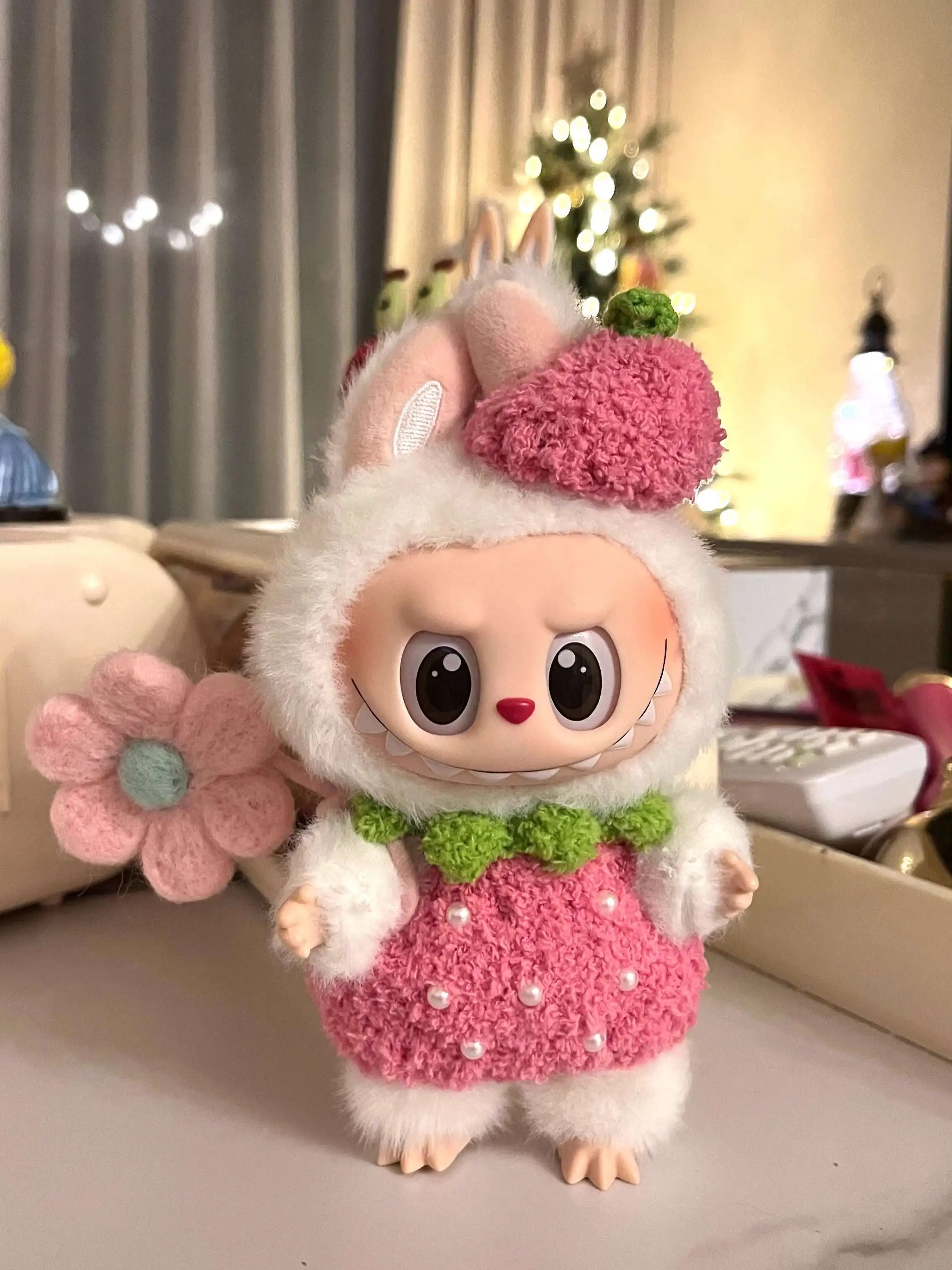 17 centimetri Labubu bambola Vestiti Ciondolo Macaron v1 v2 Fragola Lavorato A Maglia Set Carino Mini Peluche Vestiti della Bambola Vestito Accessori Abbigliamento