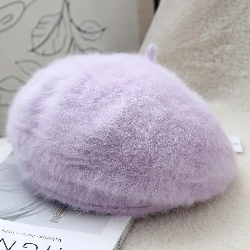 Japan-style Small Fresh Rabbit Fur Beret for Women Simple and
