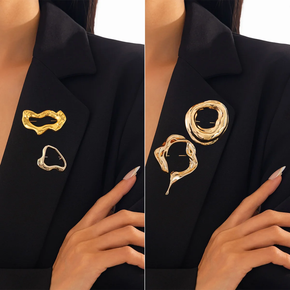 Liquid Lava Metal Brooch Irregular Wrinkled Surface Minimalist Cold Style Niche Unique Pin for Women