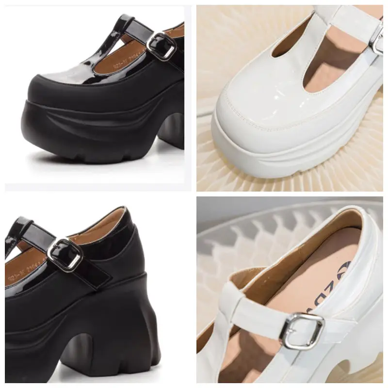 Fujin 9cm Mary Jane damskie mokasyny letnia platforma klinowy gumowy haczyk wiosna jesieล Retro brytyjskie buty z lakierowanej skรณry