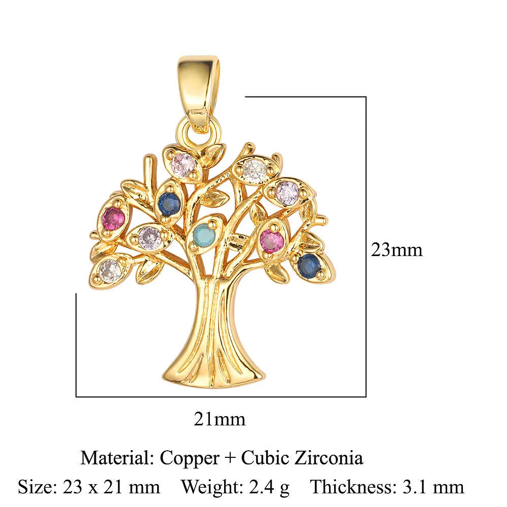 1pc Metal Micro Pave Cubic Zirconia Pendants Tree  Charms for Making DIY Jewelry Necklace Bracelet Earring Chare Supplies