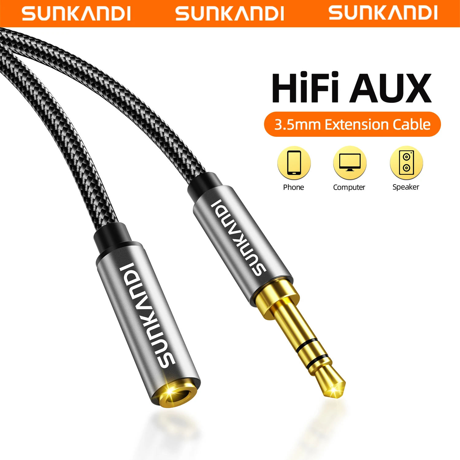 SUNKANDI 3.5mm headphone extension cable, 3.5mm TRRS headphone extension for smartphones, PCS, TVS, headphones, cars, speakers