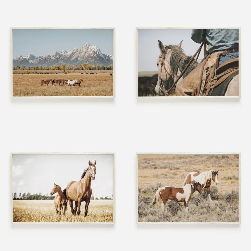 Rustic Print Buffalo Bull Elk Cowboy Horse Yellowstone Bison Canvas Painting Home Decor Wildlife Wall Art Western Country