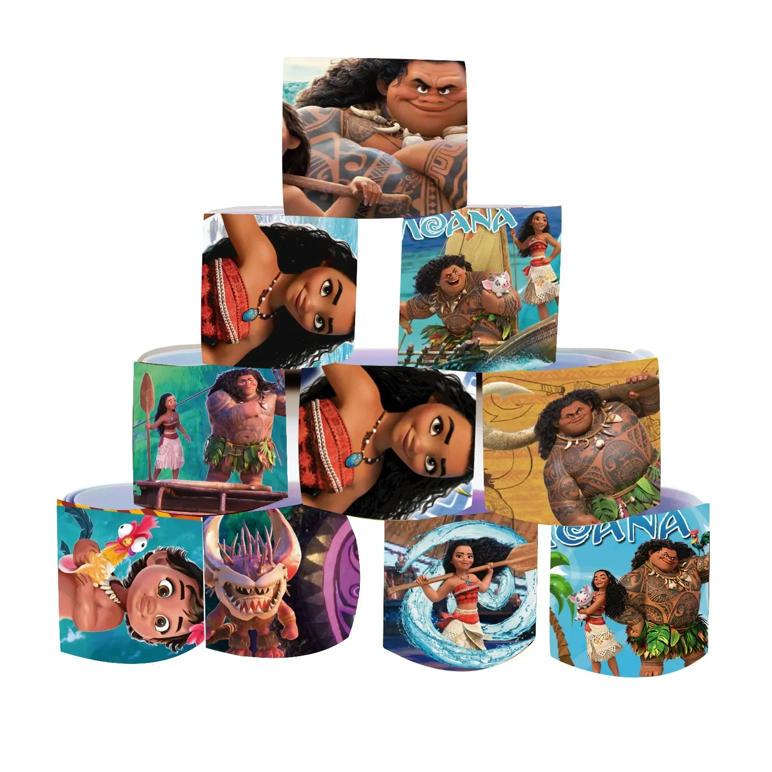 12pcs Moana Series Slap Bracelets Circle Cute DIY Bracelet Wristbands of Anime for kids Party Favors Fun Birthday Gifts - view 3
