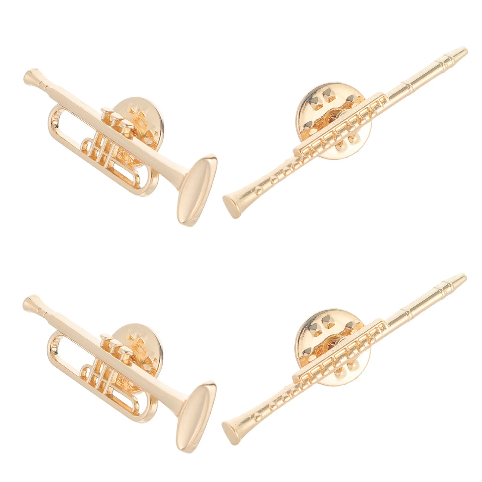 4Pcs Alloy Music Instrument Brooch Pins Mini Trumpet Flute Lapel Pin Music Themed Badge Brooch Pin for Musicians Concert