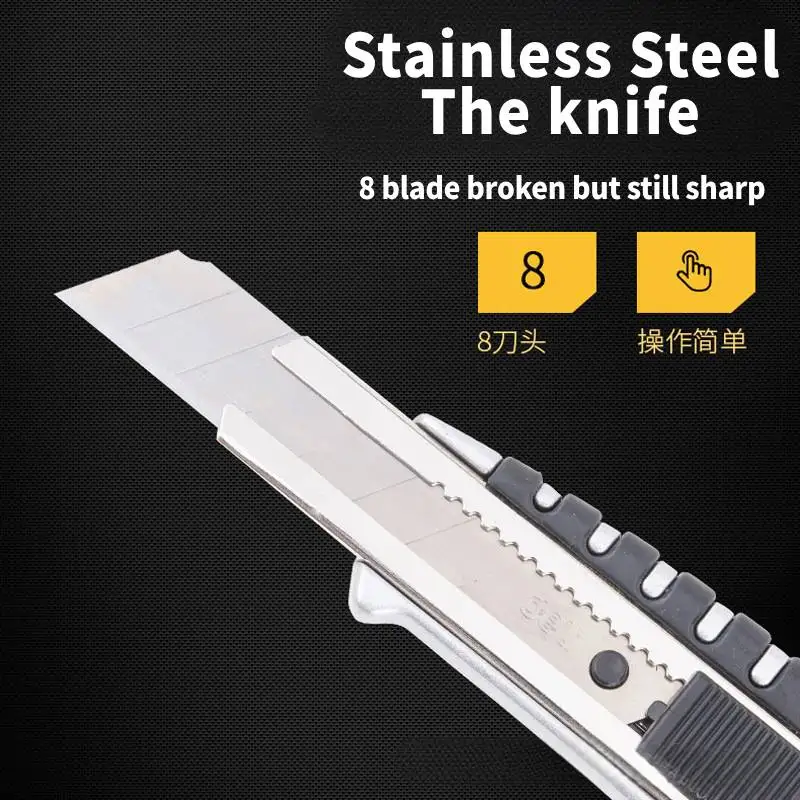 25mm Utility Knife SK5 Stainless Steel Blade Retractable Knife Box Cutter Snap-off Pocket Utility Knives Cut Rope Paper Utility