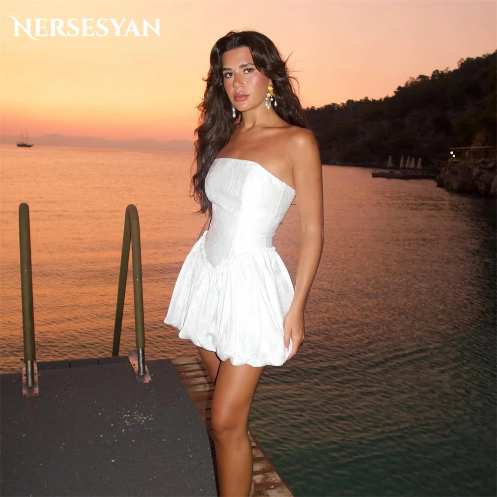 

Nersesyan Lace Satin Elegant Prom Dresses Off Shoulder Appliques Mini Dress Backless Wedding Guest Party Gowns 2025 Customized