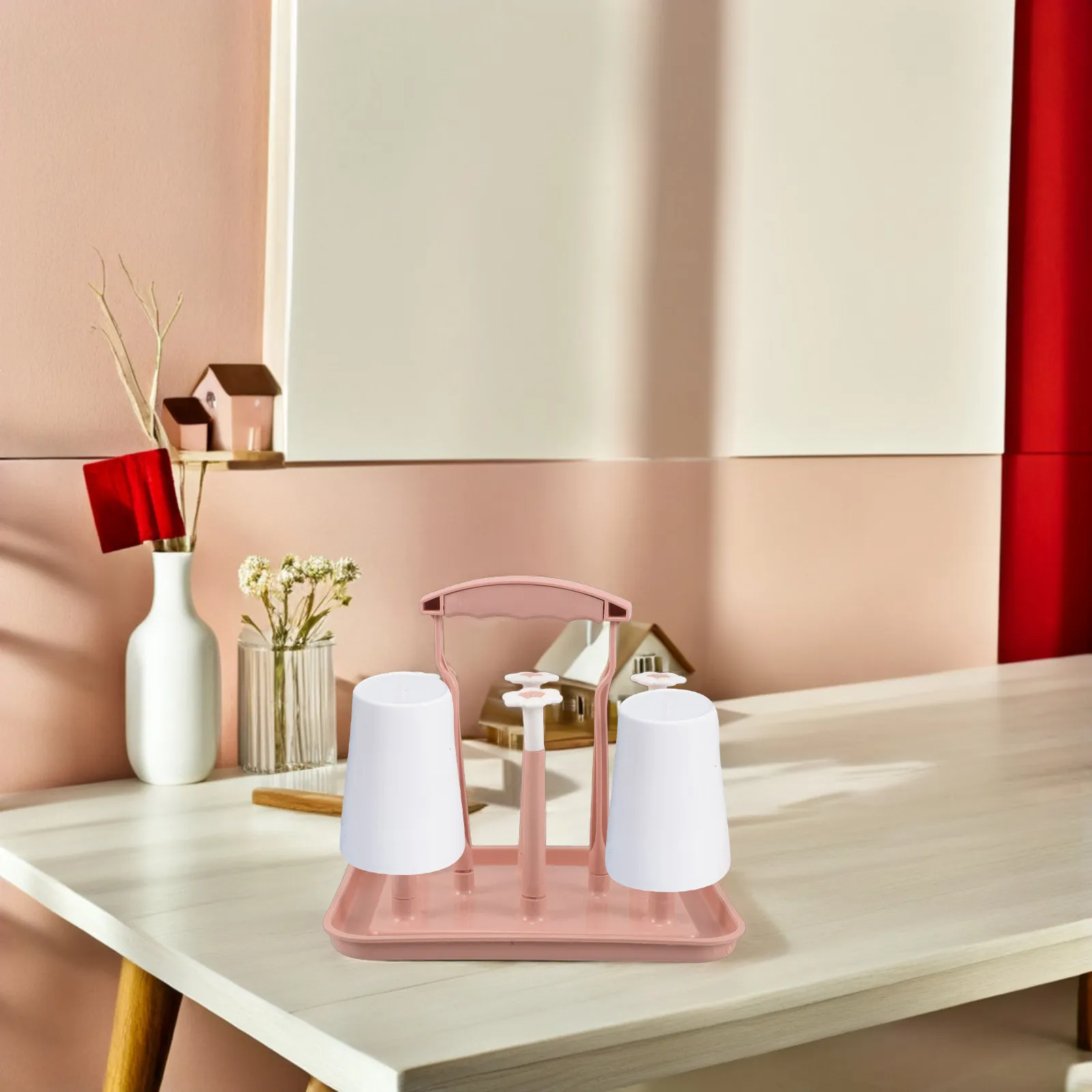 Baby Bottle Drying Rack Pink European Saving Desktop Wall Mounted Cup Holder Multifunctional Baby Milk Bottle Drying
