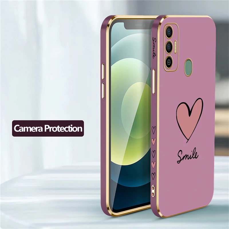 INS Cute Love Heart Phone Case For Infinix Tecno Spark 7 8 6 go 5 Air Camon 19 neo Pova 3 2 4 Pro Soft Plating Cover