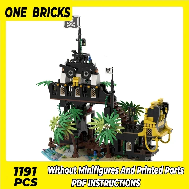Moc blocos de construção ilha modelo barracuda bay piratas tijolos técnicos diy montagem brinquedos construção para crianças presentes do feriado