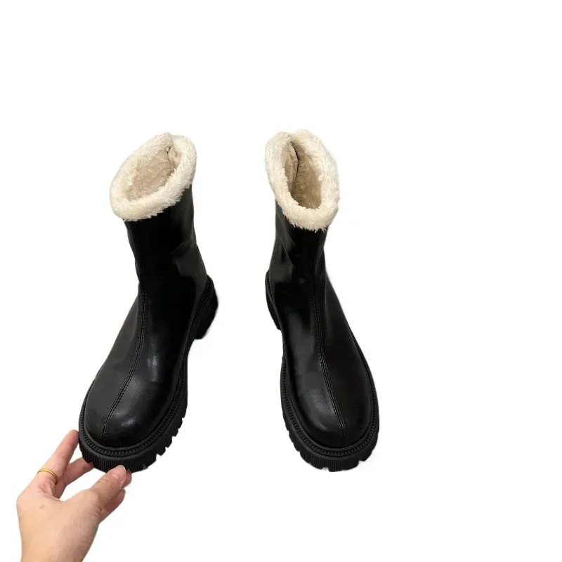 Ladies Shoes 2024 High Quality Back Zip Women's Boots Fashion Round Toe Modern Boots Women Winter Plus Velvet Mid-Calf Boots image 6