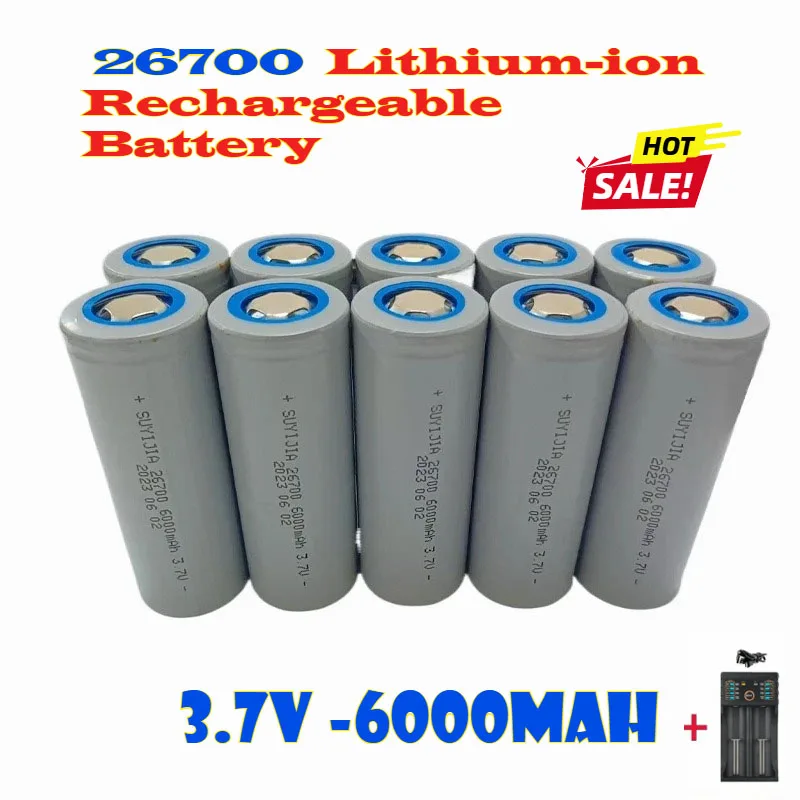

100% True Capacity 26700 3.7V 6000mAh Flat Top Lithium-ion Rechargeable Battery, Used for Flashlight and Car Battery Components