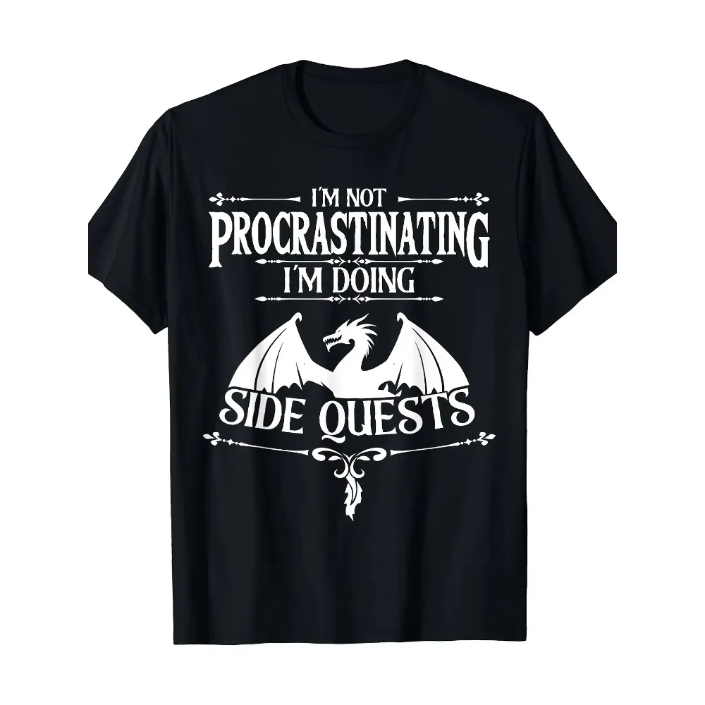 I'm Not Procrastinating I'm Doing Side Quests RPG Gamers T-Shirt Geometric Print Crew Neck Short Sleeve Classic Design Trendy