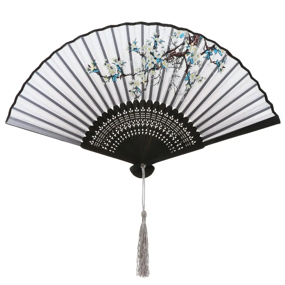 Bambus chinesische japanische Falt fächer bunte Quaste elegante weibliche Fan Vintage-Stil Falt fächer Seide Hand fächer