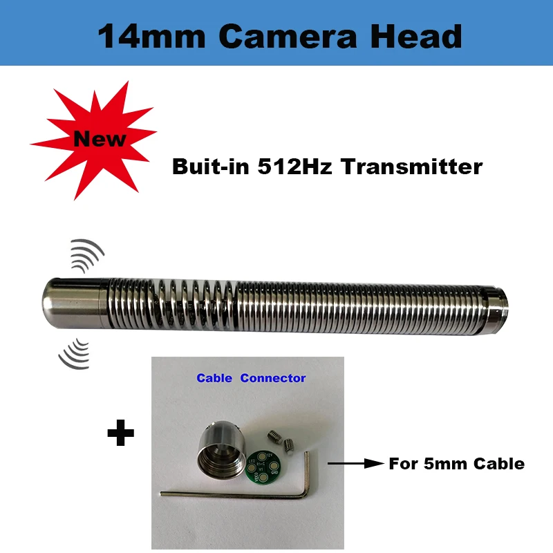 14mm Camera Head 512Hz Built-inTransmitter IP68 304 Waterproof Locator Pipe Sewer Drain Inspection Endoscope Camera,TIMUKJ