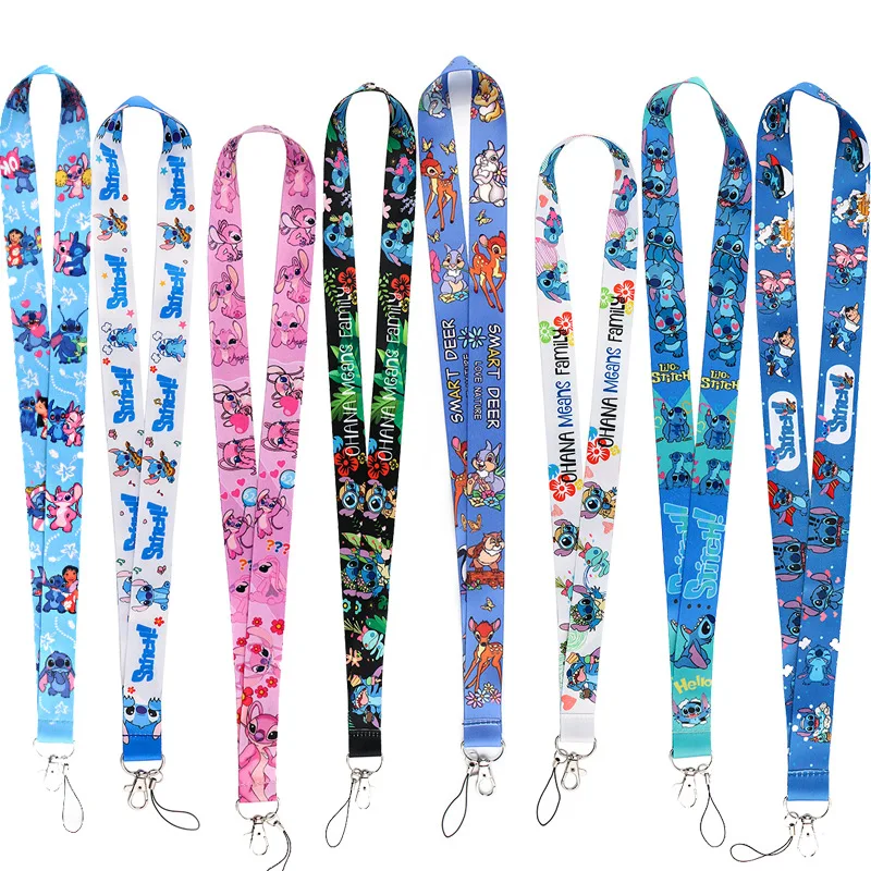 Disney Stitch Toy Traction Keychain Lanyard For Key Neck Phone Strap Electronic Cigarette Strap ID Key Strap Cartoon Kids Gift