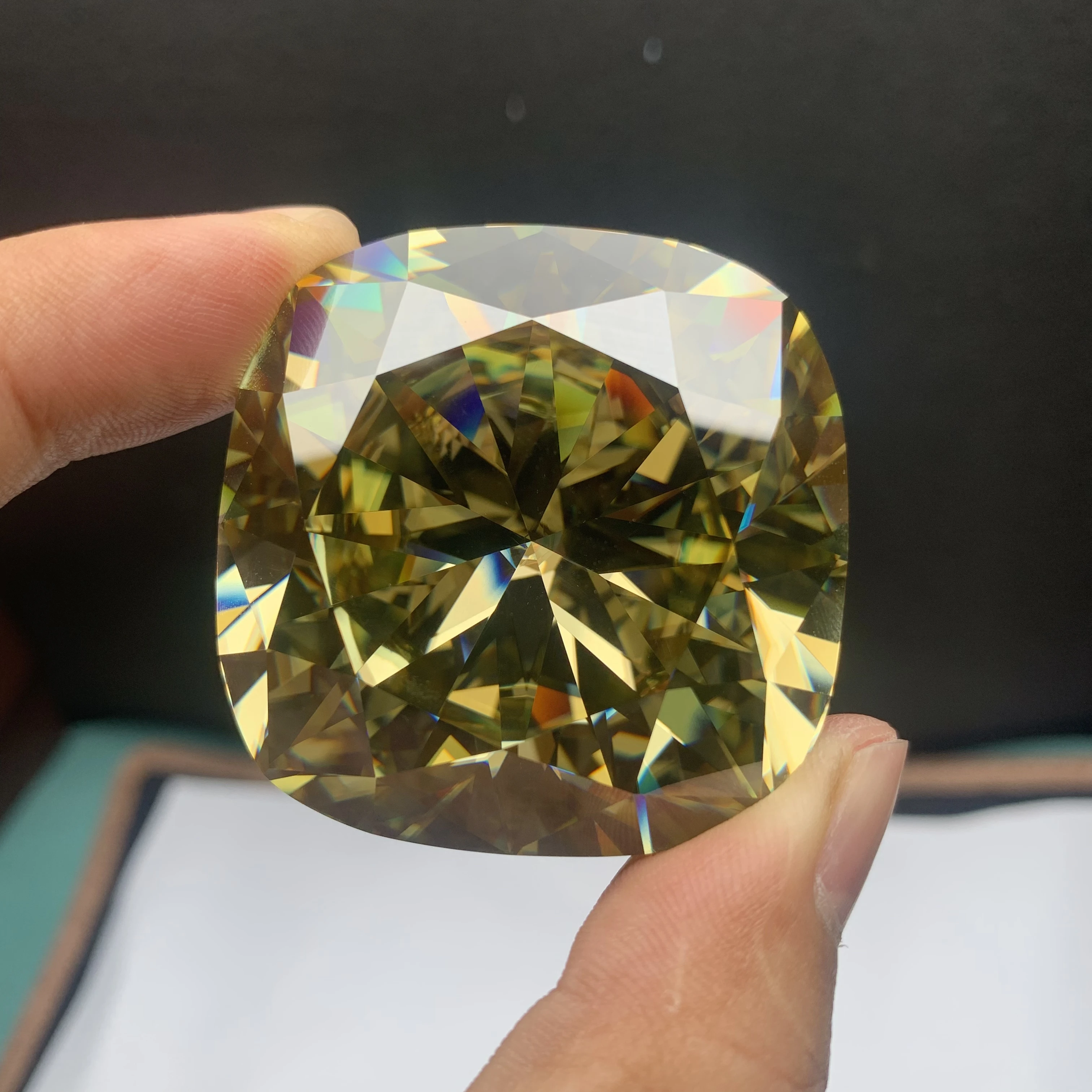 Pirmiana Original Yellow Bigger Moissanite Cushion 45x45mm  more 405ct Loose Gemstone  For Jewelry Rings Making