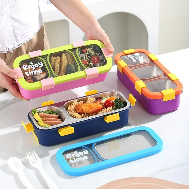 Stainless Steel Sealed Rice Lunch Container Rectangular Design Removable Divided Compartments For Student Office Daily Meal Stor