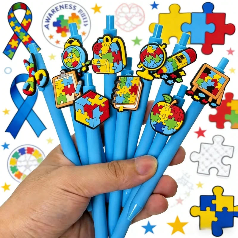 

10/20 pieces of blue puzzle-themed ballpoint pens, showcasing sincere designs related to autism, personalized stationery