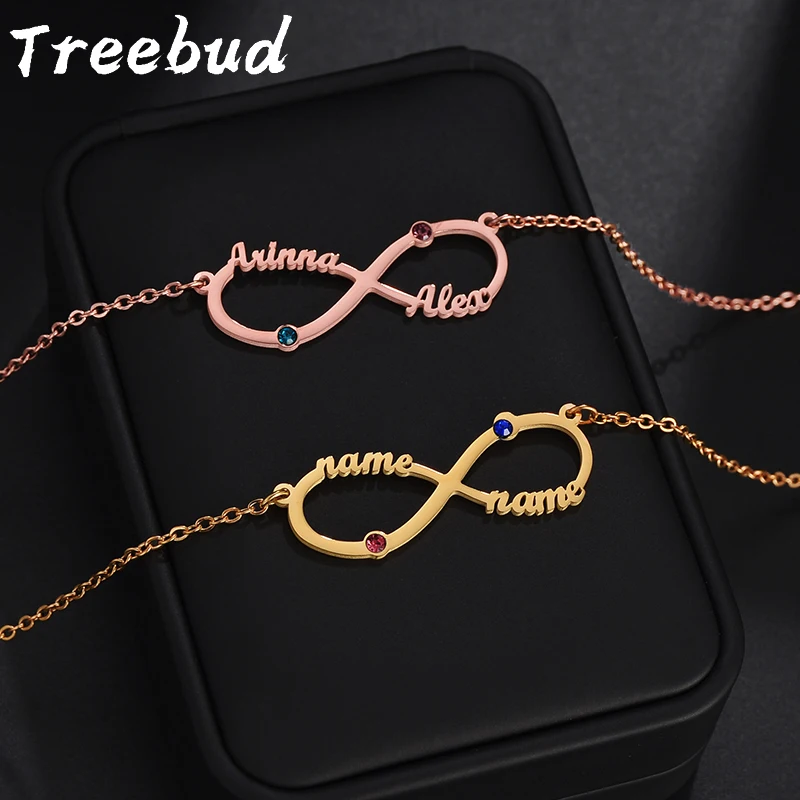 

Treebud Custom Infinite Name Necklace for Women Stainless Steel Colorful Crystal Zircon Infinity Nameplate Necklaces Jewelry