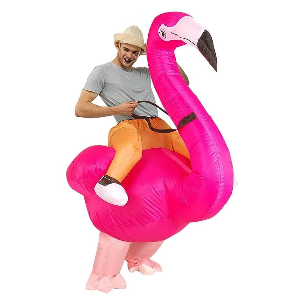 Halloween Adults Kids Inflatable Flamingo Costume Suit Funny Animals Cosplay Air Blow-up Suits Carnival Theme Party