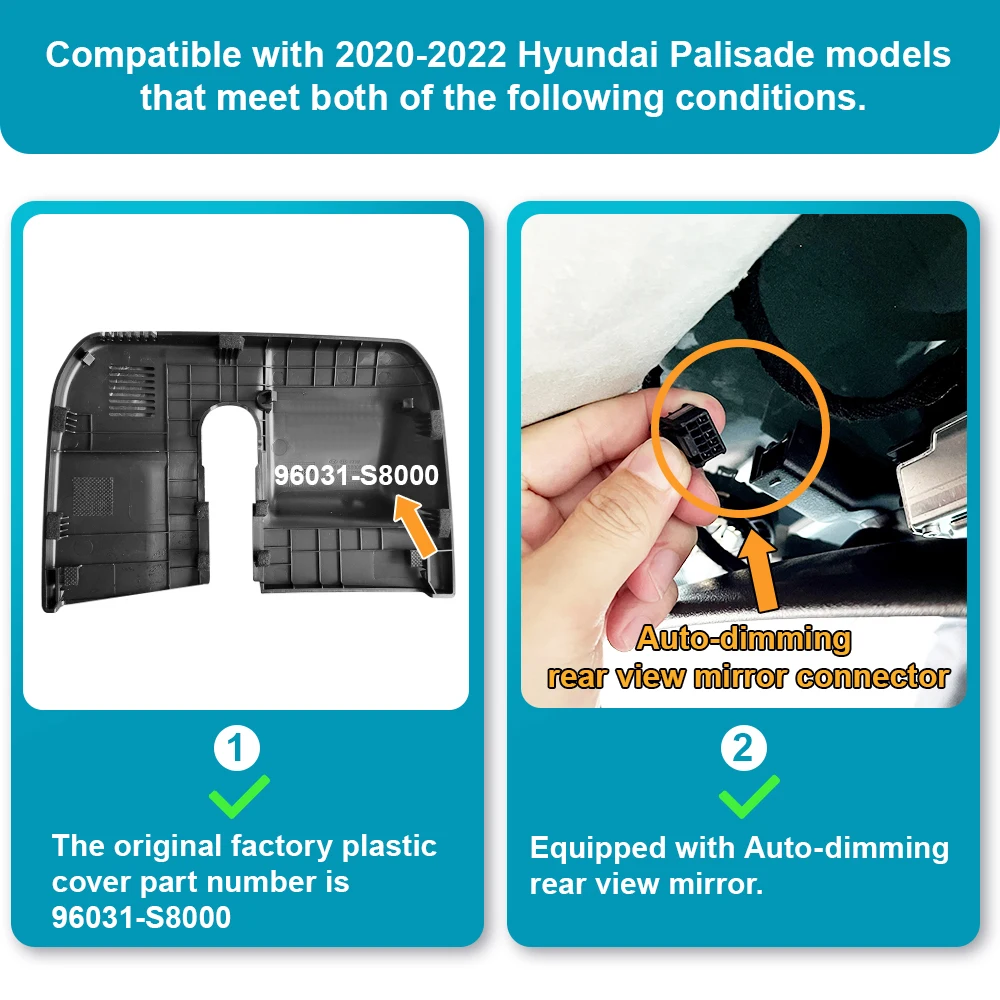 ARB 2160P Dashcam voor Kia Ceed 2019-2023, voor Hyundai Palisade 2020-2026, OEM-stijl autocamera, WIFI APP-bediening, G-sensor - afbeelding 1