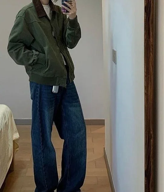 Wiosenno-jesienna kurtka w stylu vintage, modna, luźna, damska, uniwersalna kurtka, top.