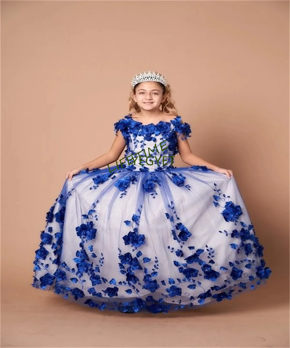 

Customized3D Lilac Decals Flower Girl Dresses Ball Gown Tulle Floral For Weddings Pageant Dresses Kids Baby Communion