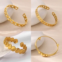 316L Stainless Steel Chain Hollow Out Bangle Bracelet For Women Vintage Gold Color Geometric Cuff Bracelets Fashion Jewelry Gift