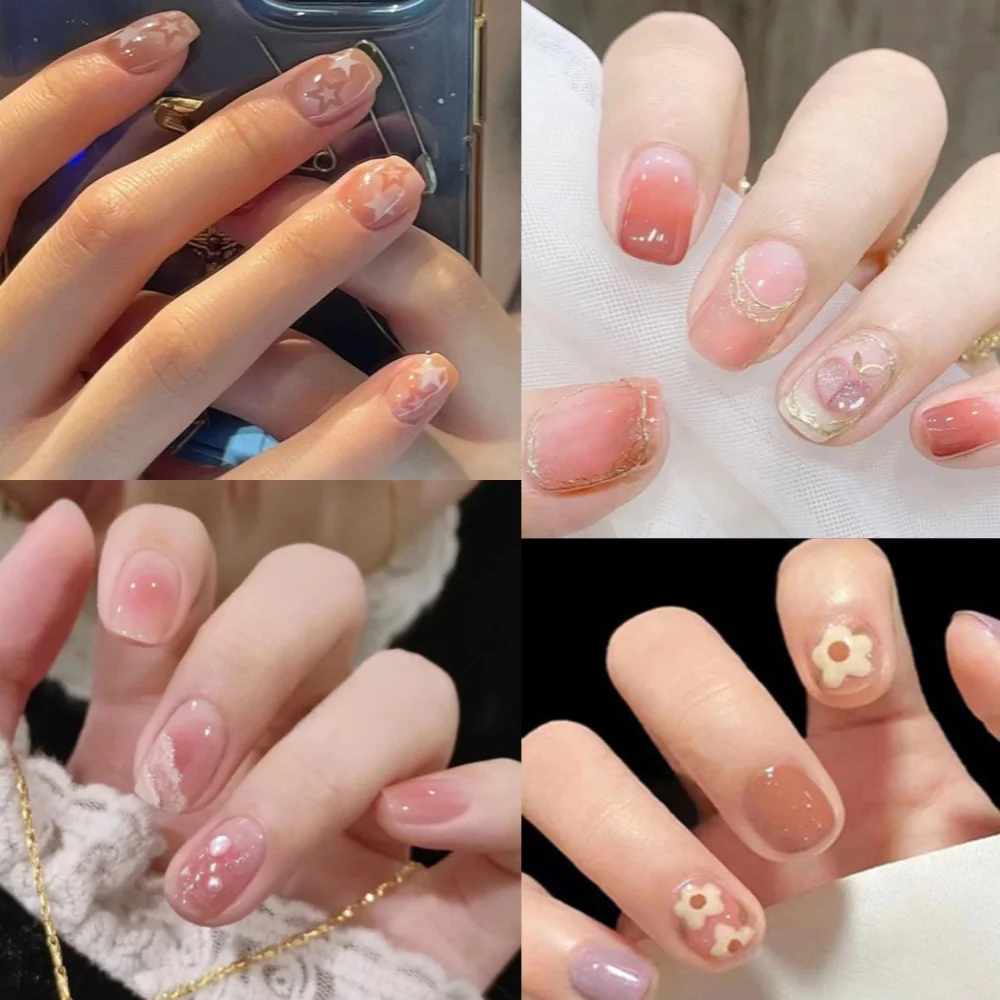

24PCS Fresh and Sweet Style Fake Nails Full Acrylic Press on Nails Art Tip White Green Splicing Short Style Removable false nail