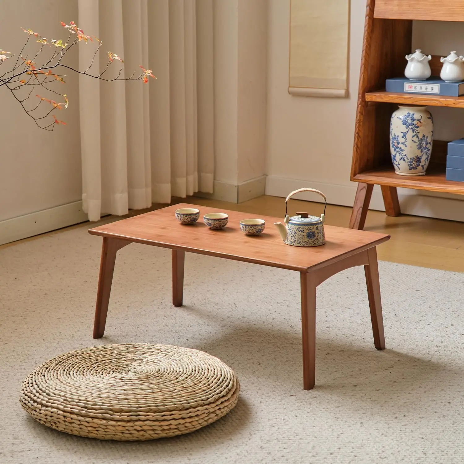 

Bamboo Folding Coffee Table, No Assembly Required, Japanese Floor Table for Bedroom Living Room