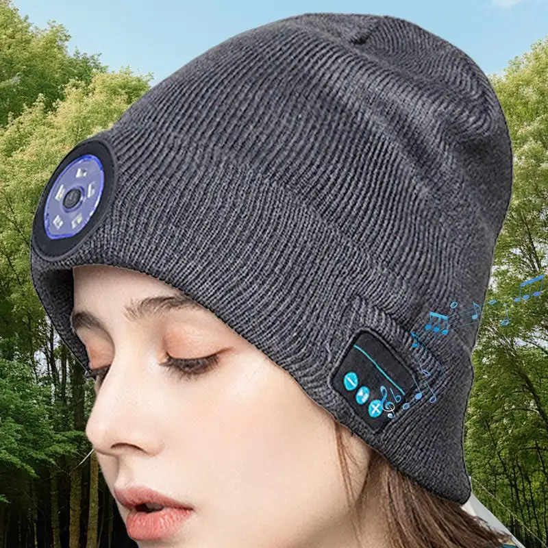 Microphone Headphone Music Smart Caps Beanie Knitted Plus Velvet Winter Hat With Headphone LED Wireless Bluetooth